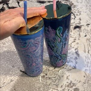 2 Lilly Pulitzer tall insulated cups with straws